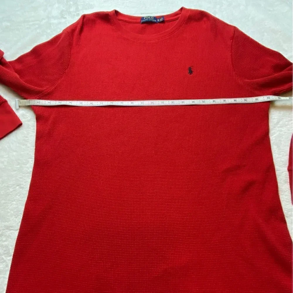 Polo Ralph Lauren Red Crew Neck Waffle Knit Long Sleeve Shirt Size XL